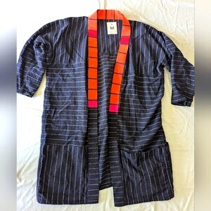 Hand Woven Striped Kaftan/Kimono with Pink and Orange Trim